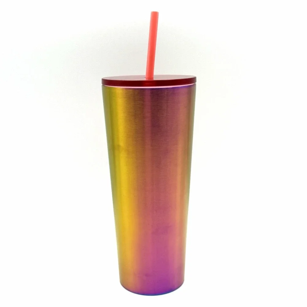 Starbucks 24oz Iridescent Stainless Steel Cold Cup Tumbler‎ Venti with Straw